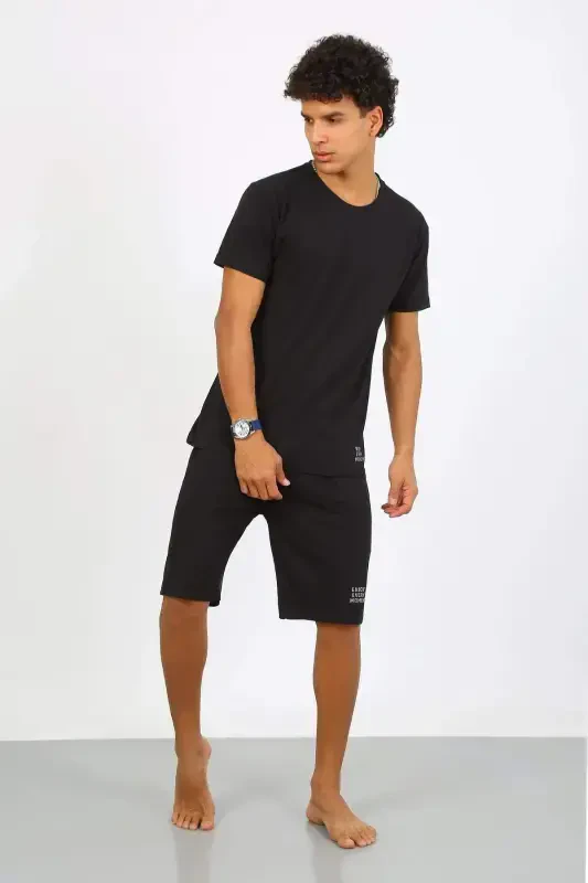 Angelino Men's Cotton Lacoste Top and Bottom Capri Pajama Set Black 6872 - 8