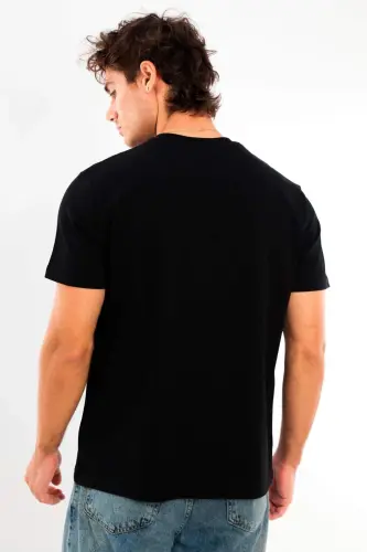 Angelino Men's Crew Neck 100% Cotton Thick Textured Black T-Shirt - 5