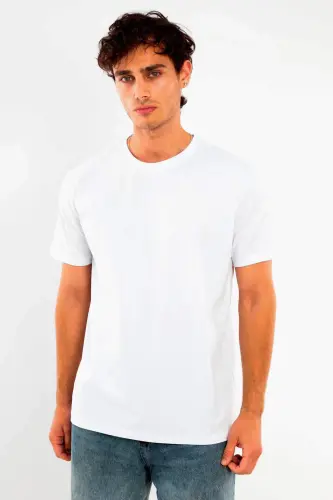 Angelino Men's Crew Neck 100% Cotton Thick Textured Ecru T-Shirt - 1