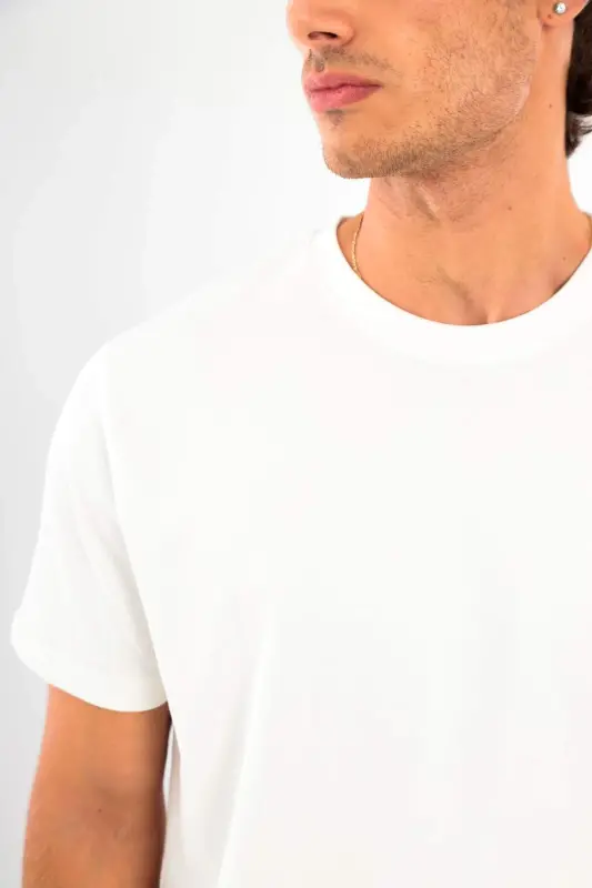 Angelino Men's Crew Neck 100% Cotton White T-Shirt - 4