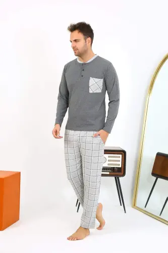Angelino Men's Long Sleeve Cotton Anthracite Pajama Set 6861 - 4