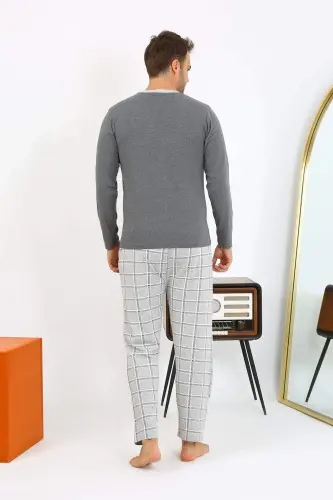 Angelino Men's Long Sleeve Cotton Anthracite Pajama Set 6861 - 7