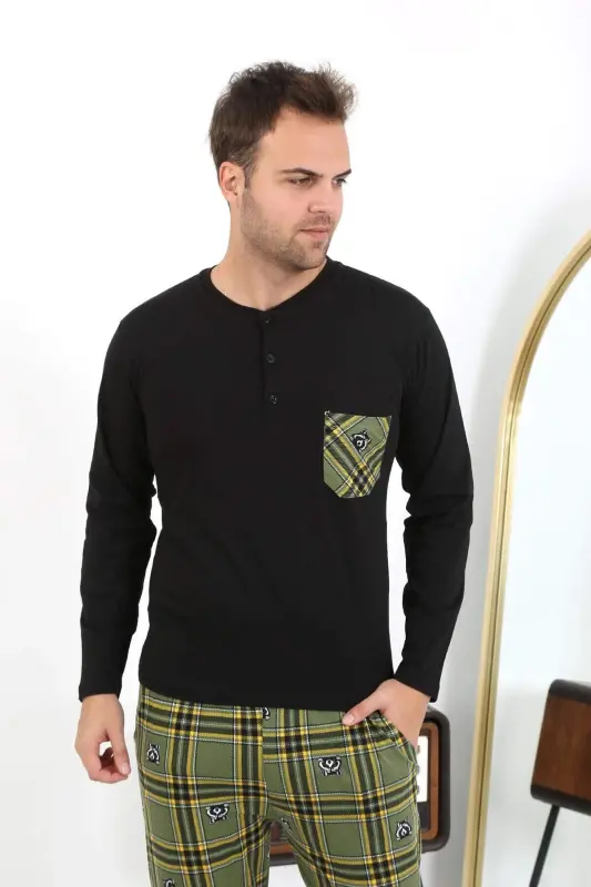 Angelino Men's Long Sleeve Cotton Black Pajama Set 6861 - 2