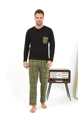Angelino Men's Long Sleeve Cotton Black Pajama Set 6861 - 3