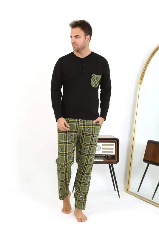 Angelino Men's Long Sleeve Cotton Black Pajama Set 6861 - 5