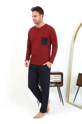 Angelino Men's Long Sleeve Cotton Burgundy Pajama Set 6861 - 16