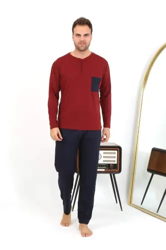 Angelino Men's Long Sleeve Cotton Burgundy Pajama Set 6861 - 20