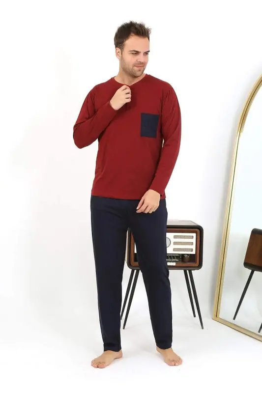 Angelino Men's Long Sleeve Cotton Burgundy Pajama Set 6861 - 5