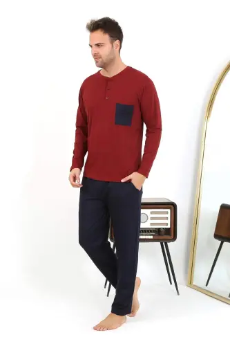 Angelino Men's Long Sleeve Cotton Burgundy Pajama Set 6861 - 25