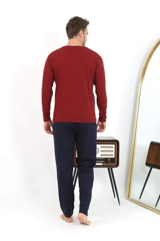 Angelino Men's Long Sleeve Cotton Burgundy Pajama Set 6861 - 9