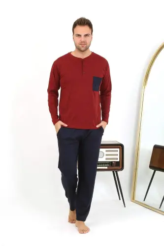 Angelino Men's Long Sleeve Cotton Burgundy Pajama Set 6861 - 11