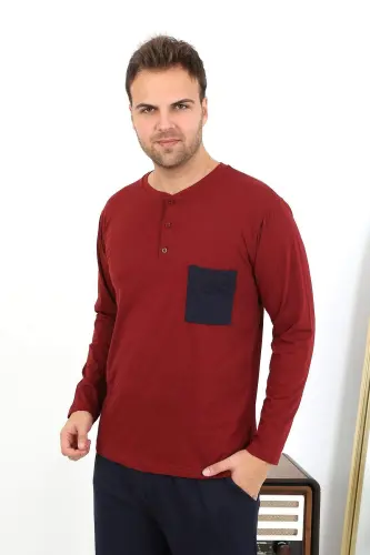 Angelino Men's Long Sleeve Cotton Burgundy Pajama Set 6861 - 13