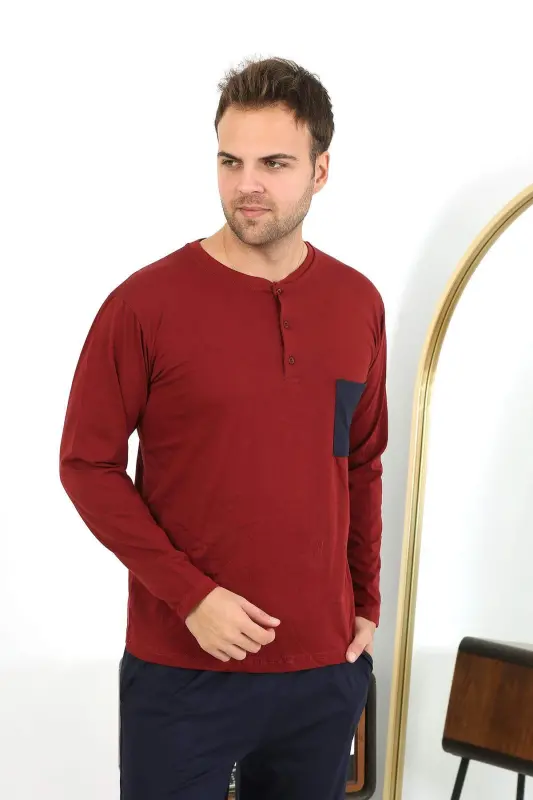 Angelino Men's Long Sleeve Cotton Burgundy Pajama Set 6861 - 14