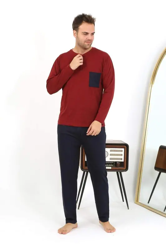 Angelino Men's Long Sleeve Cotton Burgundy Pajama Set 6861 - 3