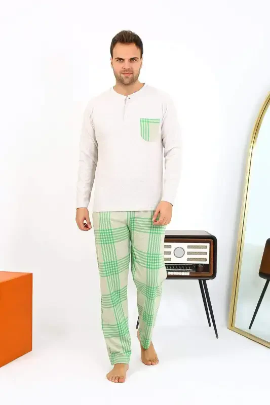 Angelino Men's Long Sleeve Cotton Cream Pajama Set 6861 - 1