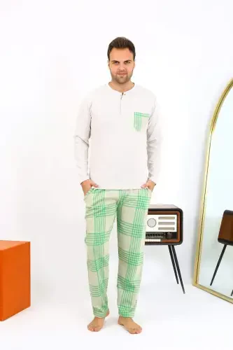 Angelino Men's Long Sleeve Cotton Cream Pajama Set 6861 - 5