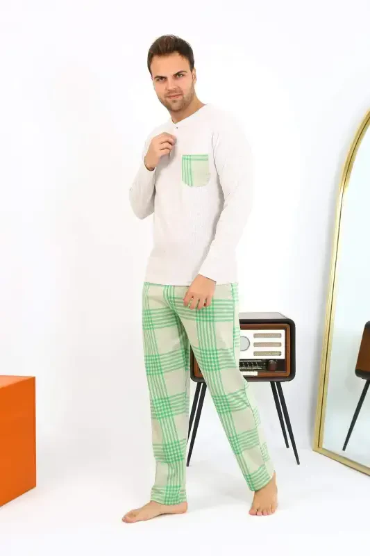 Angelino Men's Long Sleeve Cotton Cream Pajama Set 6861 - 11