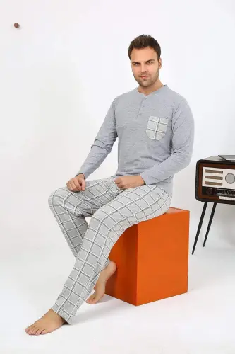 Angelino Men's Long Sleeve Cotton Gray Pajama Set 6861 - 1