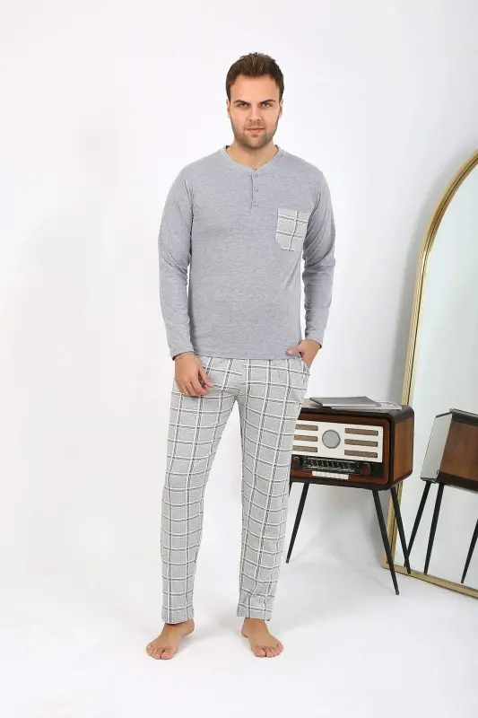 Angelino Men's Long Sleeve Cotton Gray Pajama Set 6861 - 11