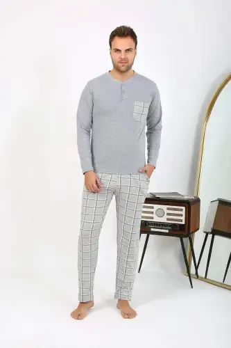 Angelino Men's Long Sleeve Cotton Gray Pajama Set 6861 - 4