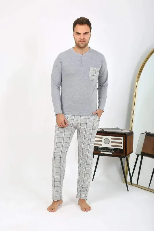 Angelino Men's Long Sleeve Cotton Gray Pajama Set 6861 - 4