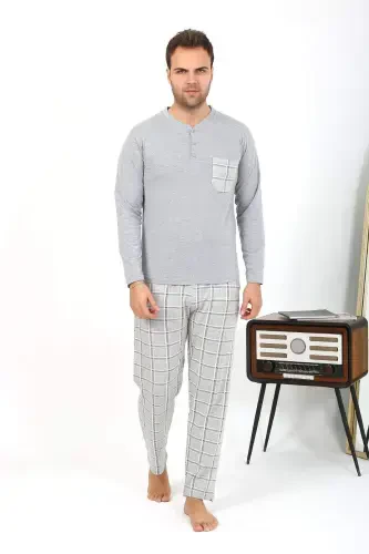 Angelino Men's Long Sleeve Cotton Gray Pajama Set 6861 - 5
