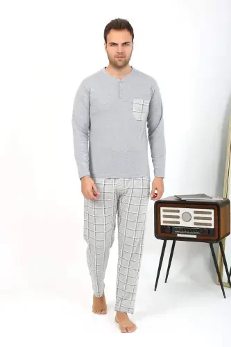 Angelino Men's Long Sleeve Cotton Gray Pajama Set 6861 - 12