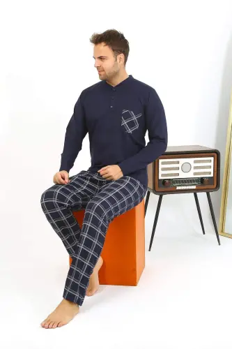 Angelino Men's Long Sleeve Cotton Navy Blue Pajama Set 6861 - 6