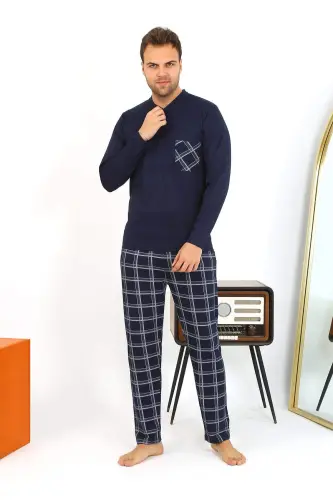 Angelino Men's Long Sleeve Cotton Navy Blue Pajama Set 6861 - 11