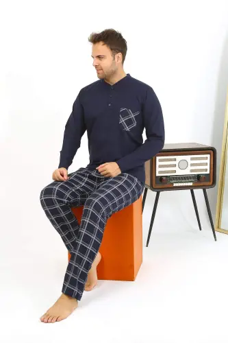 Angelino Men's Long Sleeve Cotton Navy Blue Pajama Set 6861 - 14