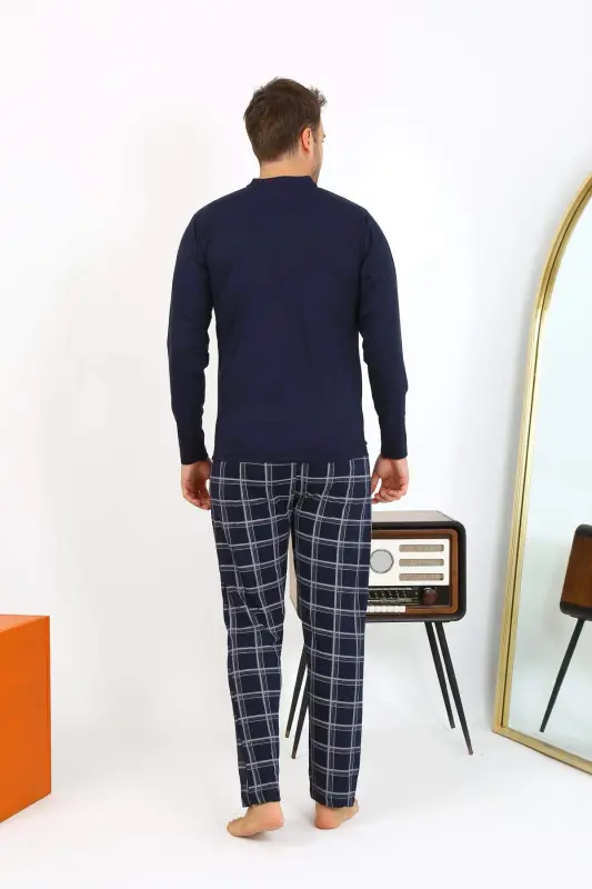 Angelino Men's Long Sleeve Cotton Navy Blue Pajama Set 6861 - 17