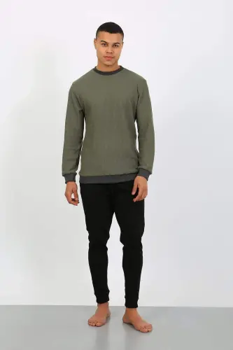Angelino Men's Long Sleeve Cuffed Hem Jersey Pajama Set 6870 Khaki - 5