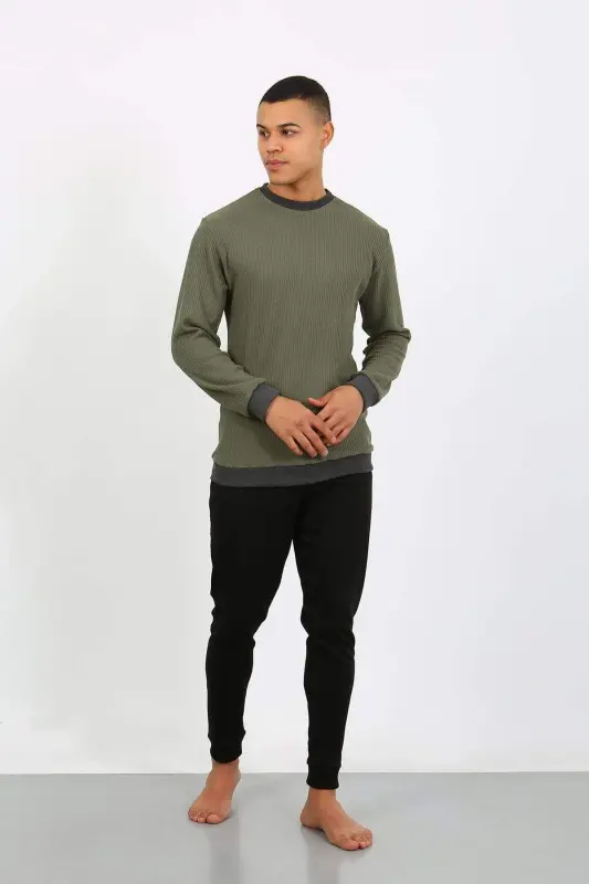 Angelino Men's Long Sleeve Cuffed Hem Jersey Pajama Set 6870 Khaki - 9