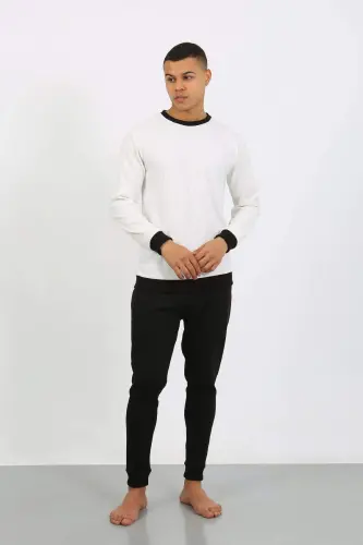 Angelino Men's Long Sleeve Cuffed Leg Jersey Pyjama Set 6870 White - 7