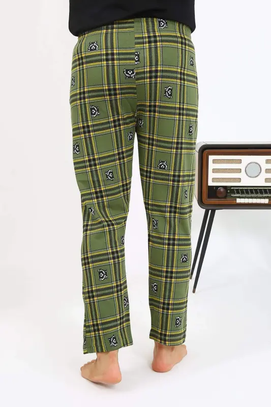 Angelino Men's Plaid Pattern Cotton Single Bottom Pajama 27540 Khaki - 2