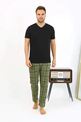 Angelino Men's Plaid Pattern Cotton Single Bottom Pajama 27540 Khaki - 4