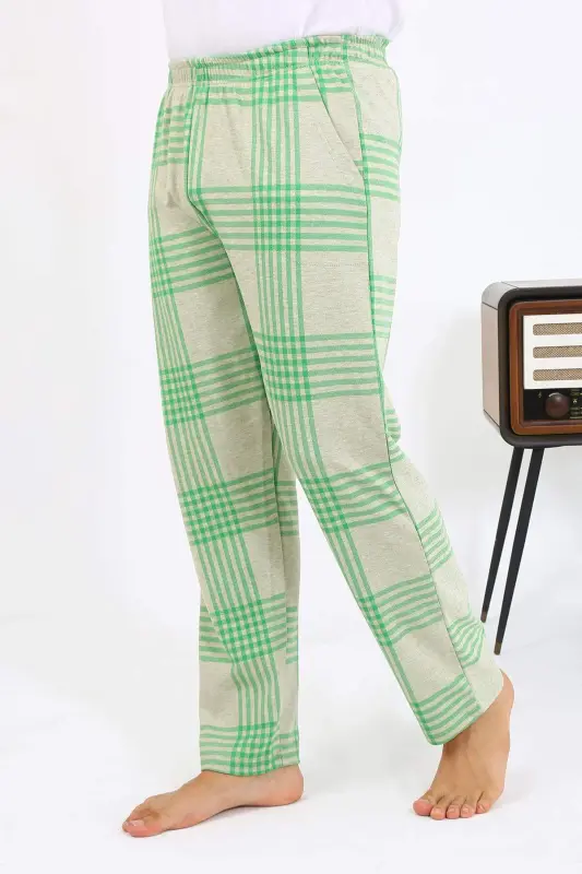 Angelino Men's Plaid Pattern Single Knit Bottom Pyjamas 27540 Green - 5