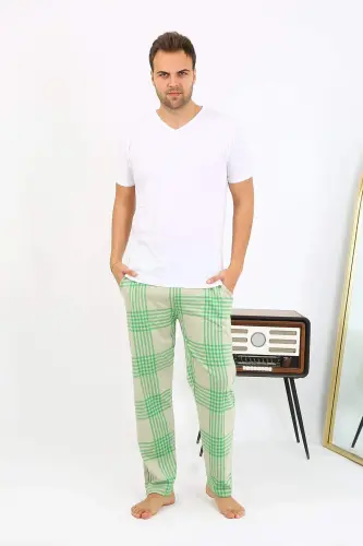 Angelino Men's Plaid Pattern Single Knit Bottom Pyjamas 27540 Green - 13