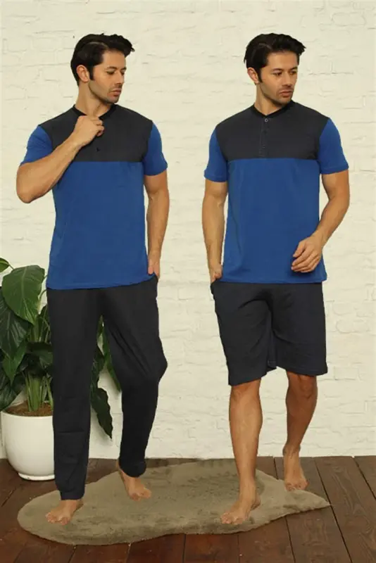 Angelino Men's Sax 3-Piece Pajama Set 6823 - BÜYÜKBEDENIZ