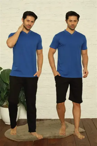 Angelino Men's Sax V-Neck 3-Piece Pajama Set 6822 - 1