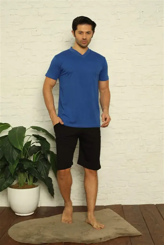 Angelino Men's Sax V-Neck 3-Piece Pajama Set 6822 - 3