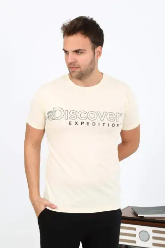 Angelino Men's Short Sleeve Cotton Pajamas Set 6866 Cream - 3