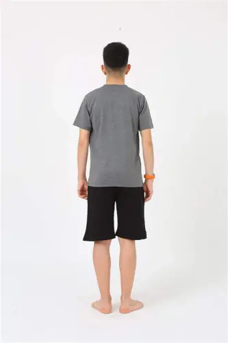 Angelino Men's Young Waiter Boy Short Sleeve Anthracite Knitted Shorts Pajamas Set 20377 - 6