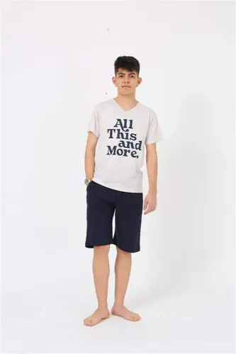 Angelino Men's Young Waiter Boy Short Sleeve Cream Knitted Shorts Pajamas Set 20377 - 3