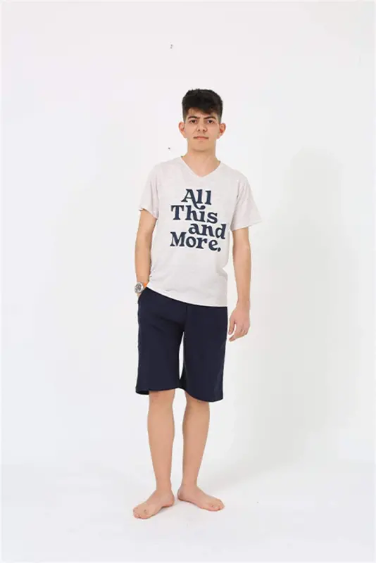 Angelino Men's Young Waiter Boy Short Sleeve Cream Knitted Shorts Pajamas Set 20377 - 3