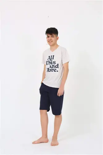 Angelino Men's Young Waiter Boy Short Sleeve Cream Knitted Shorts Pajamas Set 20377 - 11