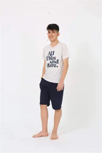 Angelino Men's Young Waiter Boy Short Sleeve Cream Knitted Shorts Pajamas Set 20377 - 6