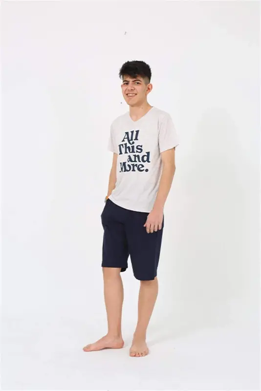 Angelino Men's Young Waiter Boy Short Sleeve Cream Knitted Shorts Pajamas Set 20377 - 6