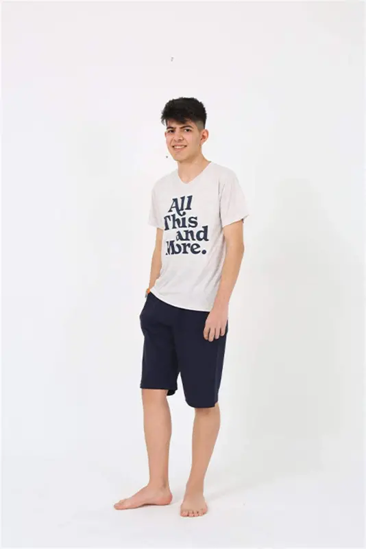 Angelino Men's Young Waiter Boy Short Sleeve Cream Knitted Shorts Pajamas Set 20377 - 4