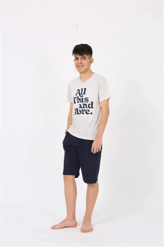 Angelino Men's Young Waiter Boy Short Sleeve Cream Knitted Shorts Pajamas Set 20377 - 8